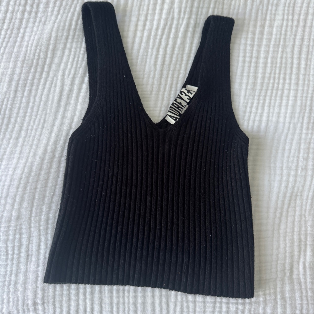 Audrey 3+1 Black Ribbed Tank Top